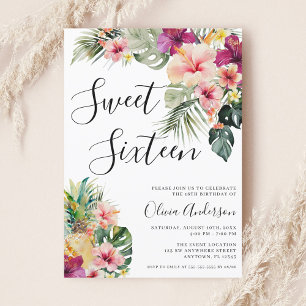 Invitation Moderne Fleur Tropicale Douce 16 Blanc