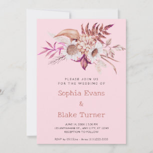 Invitation Moderne Fleurs Botaniques de Campagne Rose Pâle po