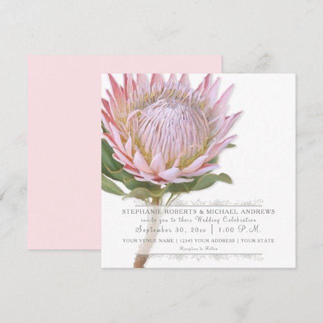 Invitation Moderne Floral Élégant Simple Pink Protea Flower (Devant / Derrière)