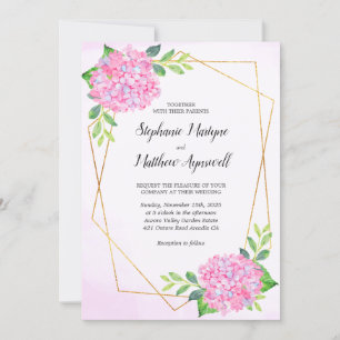 Invitation Moderne Floral Géométrique Rose Hydrangea Mariage