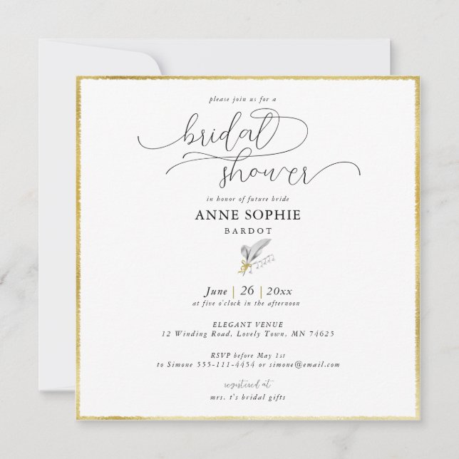 Invitation Moderne Floral Lily Valley Black Gold Fête des mar (Devant)