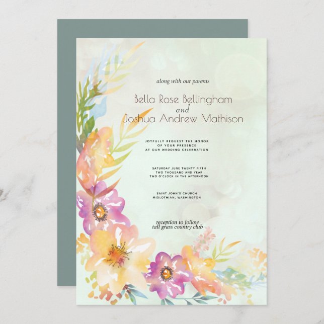 Invitation Moderne Floral Pastel Mariage (Devant / Derrière)