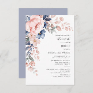 Invitation Moderne Floral Rose Bleu Fleurs Brunch nuptial