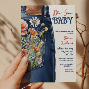 Invitation Moderne Floral Rouge Bleu Denim Bleu Jean Baby sho