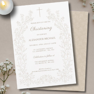 Invitation Moderne Floral Vintage Baptême
