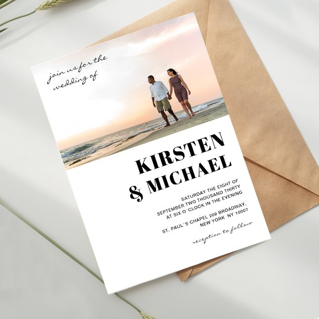 Invitation Moderne Foto Hochzeitskarte Einladung (Modern, photo, white, wedding invitation card.)