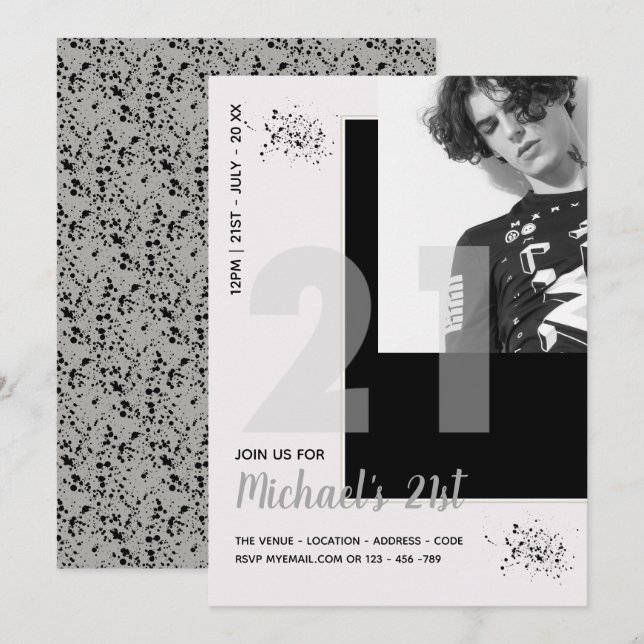 Invitation Moderne Fun 21e | Anniversaire PHOTO Homme Invitat (Devant / Derrière)