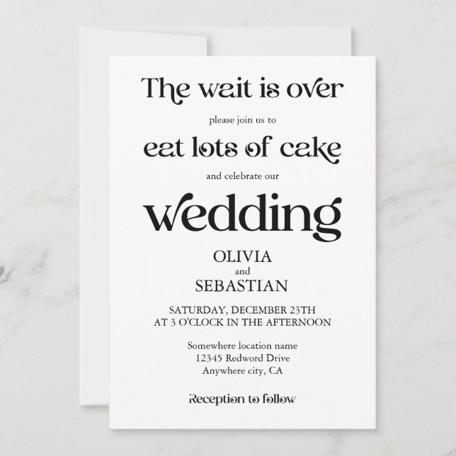 Invitation Moderne Funny minimaliste Script Mariage blanc (Devant)