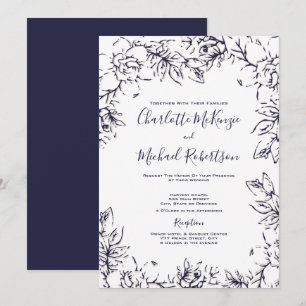 Invitation Moderne, Gardenia Floral, Marine, Blush, Mariage