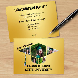 Invitation Moderne Gold Graduation Forme Photo Collage Party