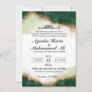 Invitation Moderne Gold Green Agate Mariage islamique