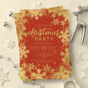 Invitation Moderne Gold Red Snowflakes Société Noël
