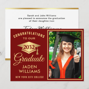 Invitation Moderne Golden Red PHOTO Graduation