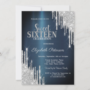 Invitation Moderne Gouttes de Paillettes Argentées Fête Douce