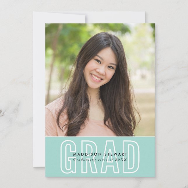 Invitation MODERNE GRAD chic photo contour majuscule vert men (Devant)