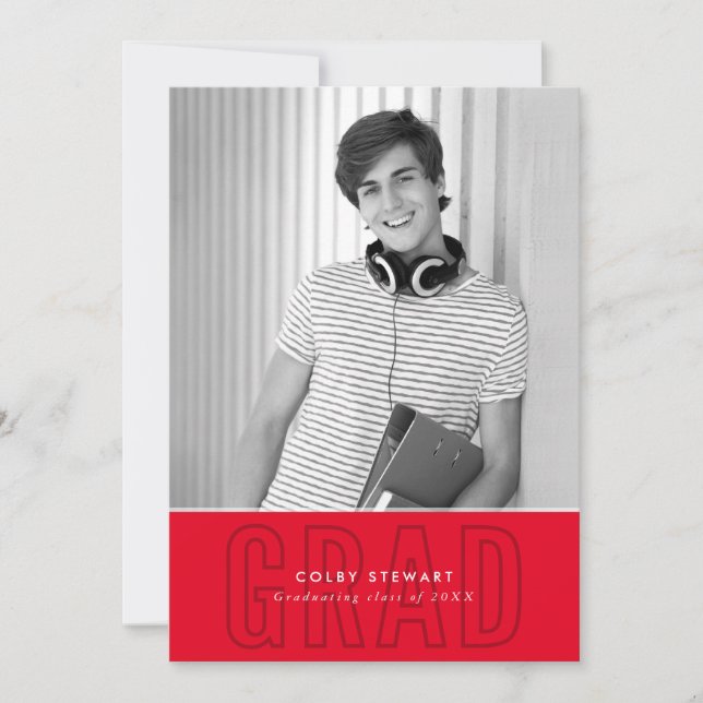 Invitation MODERNE GRAD chic photo contour superposition roug (Devant)