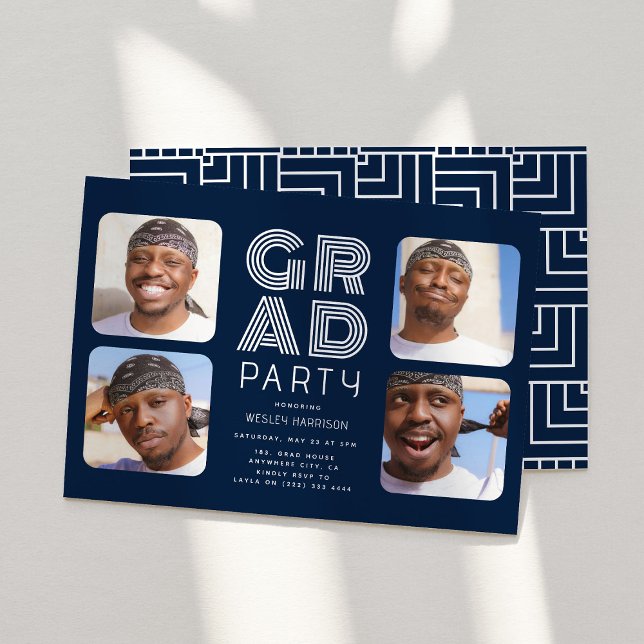 Invitation Moderne Graduate 4x photo collage GRAD Party (Créateur téléchargé)
