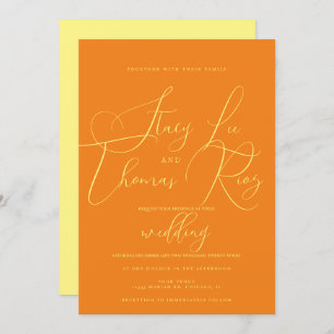 Invitation Moderne Gras brillant Jaune Orange Mariage Script