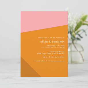Invitation Moderne Gras Géométrique Rose Brûlé Orange Mariage