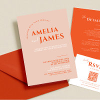 Moderne Gras minimaliste orange et rose Mariage