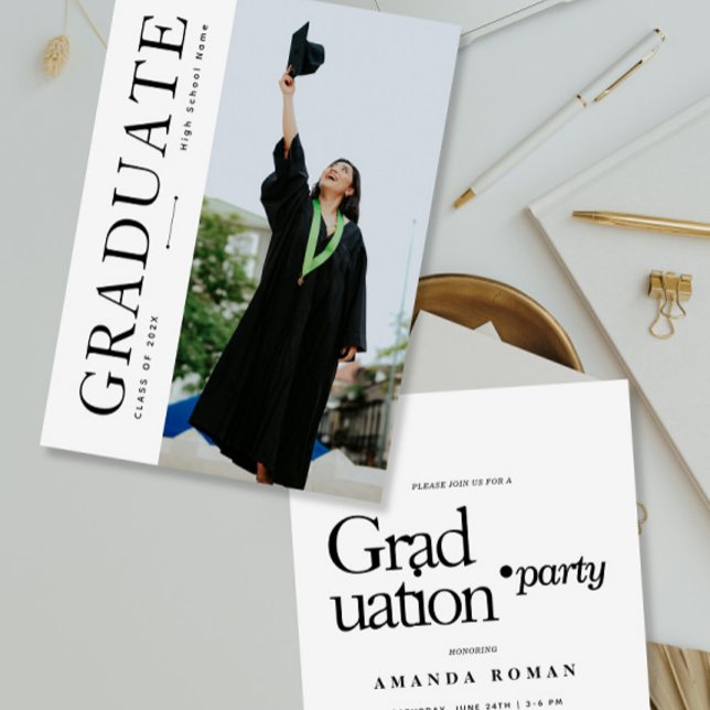 Invitation Moderne Gras Typographie Graduation (Créateur téléchargé)