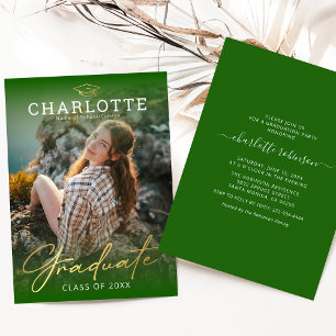 Invitation Moderne Green Gold Photo Graduation