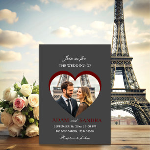 Invitation Moderne Grey Heart Photo Élégant Script Mariage