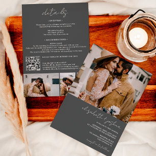 Invitation Moderne gris 4 photo Qr tout en un mariage