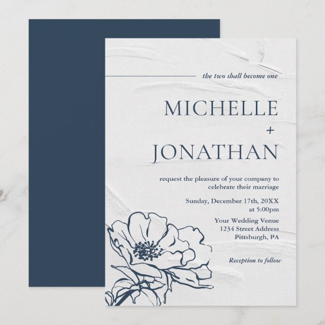 Invitation Moderne Gris Bleu Simple Rose Mariage chrétien (Devant / Derrière)