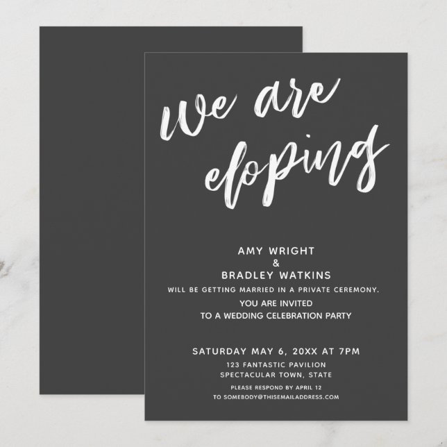 Invitation Moderne gris foncé Nous Elopons Réception De Maria (Devant / Derrière)