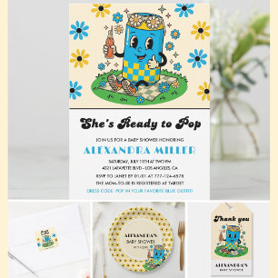 Invitation Moderne Groovy Daisy Bleue Jaune Elle est prête à