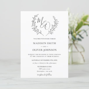 Invitation Moderne Haute Monogram Laurel Branche Mariage