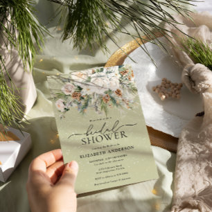 Invitation Moderne hiver Floral Fête des mariées À feuillage 