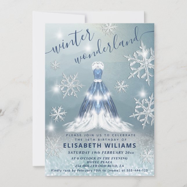 Invitation Moderne hiver merveilleux princesse robe douce 16 (Devant)