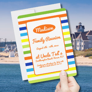 Invitation Moderne Hot Orange Summer Stripes Reunion Famille