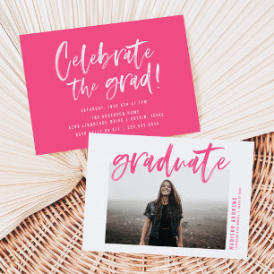 Invitation Moderne Hot rose brossé partie de graduation de sc