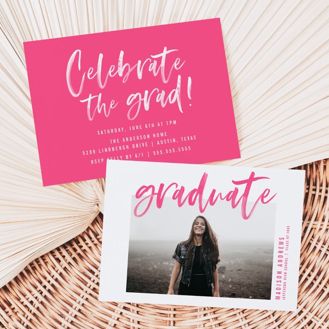 Invitation Moderne Hot rose brossé partie de graduation de sc (Créateur téléchargé)