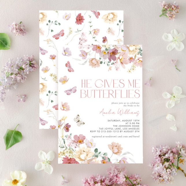 Invitation Moderne, Il Me Donne Des Papillons Rose Fête des m (Easily personalize this gorgeous bridal shower invitation for the perfect celebration!)
