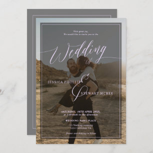 Invitation Moderne lavender periwinkle script mariage 2 photo