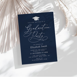 Invitation moderne lettering marine blue graduation party
