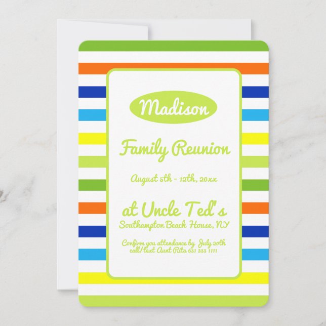 Invitation Moderne Lime Green Stripes Réunion familiale (Devant)