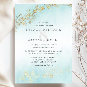 Invitation Moderne Luxe Paillettes Dorées Mariage Aquarelle S
