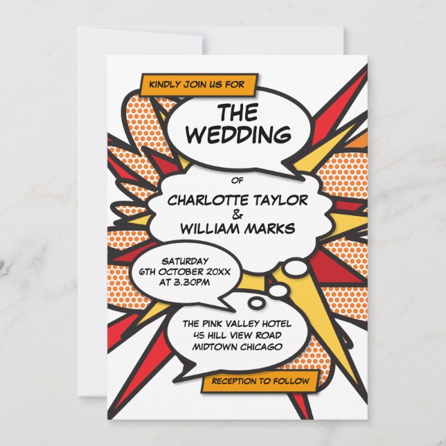Invitation Moderne Mariage Amusant Bande dessinée élégant (Devant)