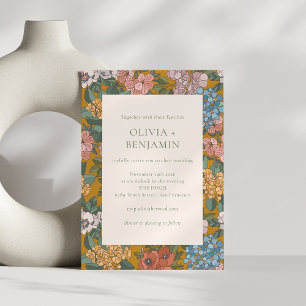 Invitation Moderne Mariage Floral Moutarde Jaune Bohème Terre