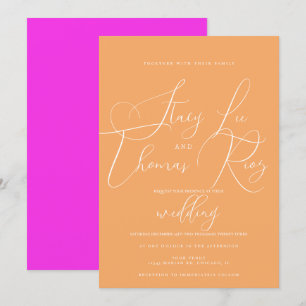 Invitation Moderne Mariage Orange Rose Clair Joli Script