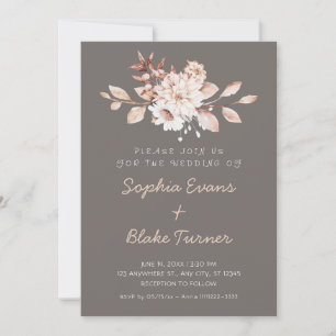 Invitation Moderne Mariage Rustique Fleurs Sombre Argent