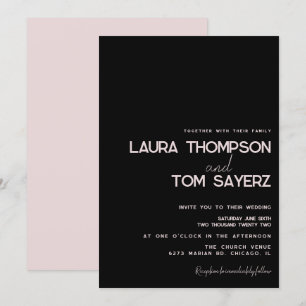 Invitation Moderne Mariage Simple Manuscrit Rose Noir