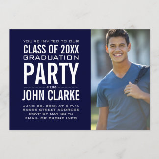 Invitation Moderne masculin Grad | Parti de graduation bleu d