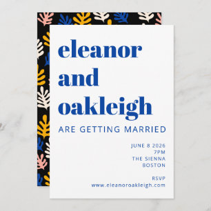 Invitation Moderne Matisse Botanique Bleu Mariage noir