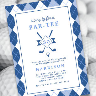 Invitation Moderne Mens 30e anniversaire Jacquard Blue Golf